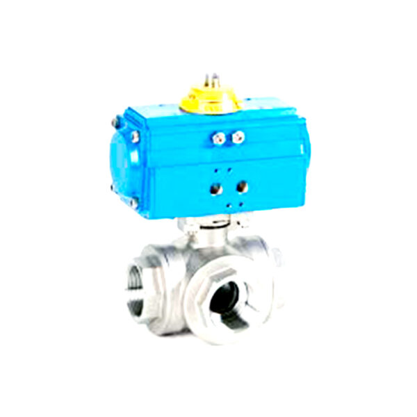 Válvuls Bola 3 vías tipo T Inoxidable con Actuador Neumático